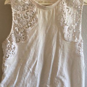 2X Forever 21+ White Tank w/ Embroidered Sleeves